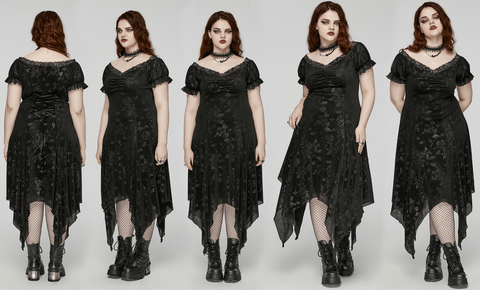 Women's Plus Size Gothic Irregular Plunging Embossed Honeymoon Dress