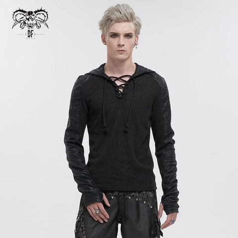 Men's Gothic Strappy Ruched Splice Hoodies