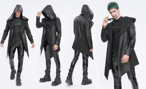 Men's Gothic Irregular Eyelet Jacket with Hood