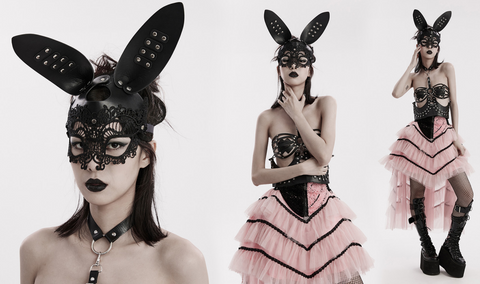 Women's Gothic Faux Leather Bunny Mask