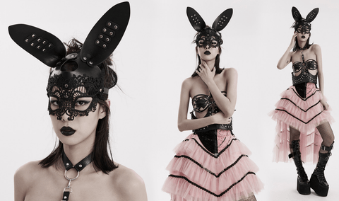 Masque de lapin gothique en faux cuir pour femmes