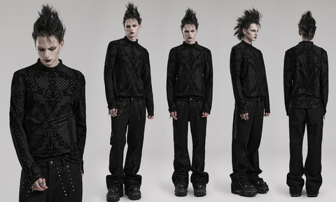 Men's Gothic Small High Collar Flocking Printed Shirt