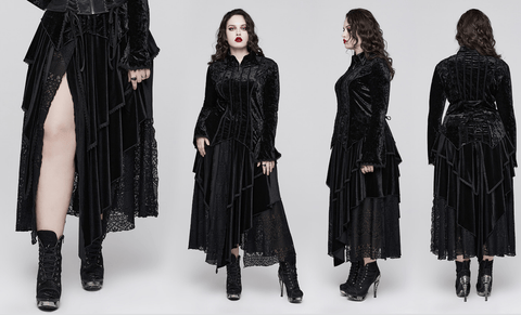 Women's Plus Size Gothic Layered Lace Splice Velvet Skirt