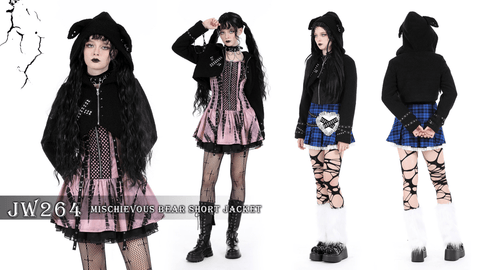 Women's Gothic Studded Sherpa Jacket with Hood