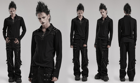 Men's Punk Turn-down Collar Splice Shirt