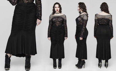 Women's Plus Size Gothic Ruched Fishtail Skirt