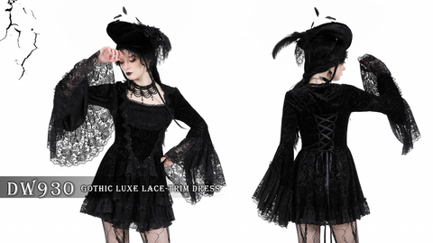 Damen-Gothic-Kleid aus mehrlagigem Samt mit ausgestellten Ärmeln