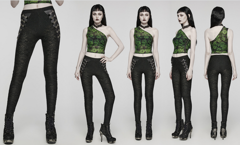 Leggings texturés ajustés en maille Goth pour femmes