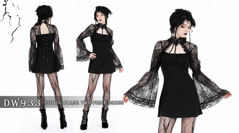 Damen-Gothic-Spitzenkleid mit Ausschnitt und Stehkragen