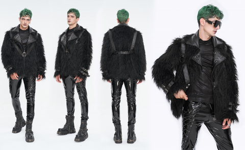 Men's Punk Turn-down Collar Faux Fur Jacket