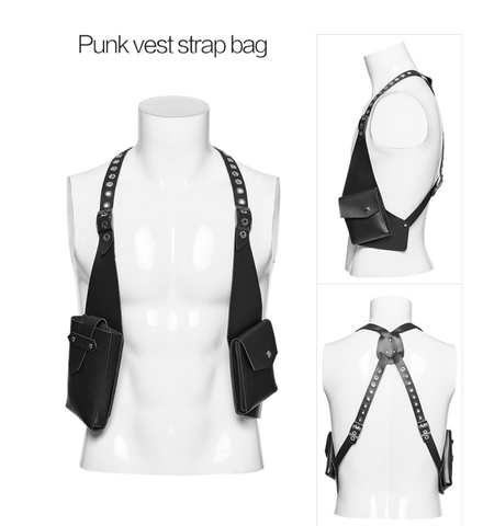 Sac gilet unisexe à sangle en simili cuir punk