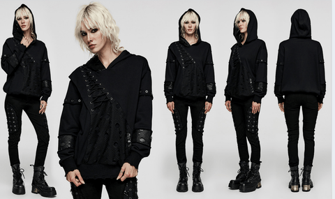 Women's Punk Mesh Splice Unedged Hoodies