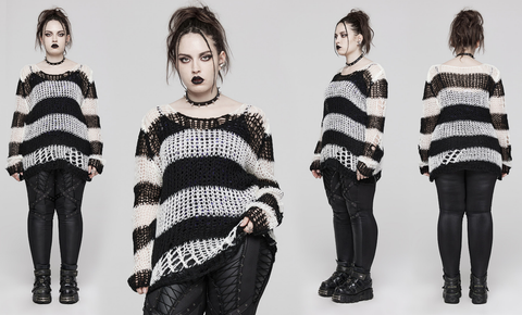 Women's Plus Size Punk Striped Knitted Sweater