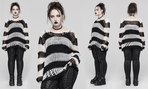 Gestreifter Punk-Strickpullover für Damen in Übergröße