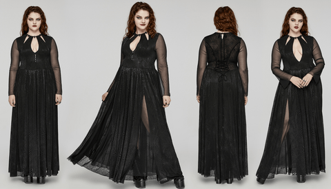 Women's Plus Size Gothic Plunging Side Slit Honeymoon Dress Wedding Dress