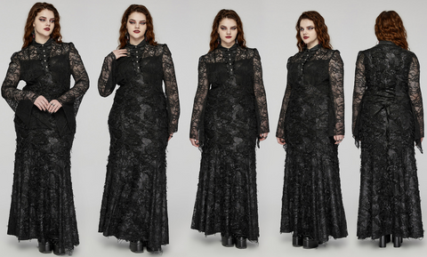 Women's Plus Size Gothic Turn-down Collar Lace Splice Gown Dress Wedding Dress