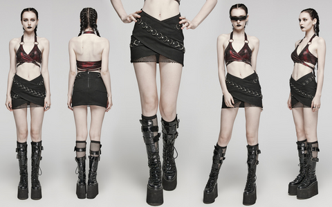 Damska spódnica w stylu punkowym z siateczki, zapinana na zatrzaski