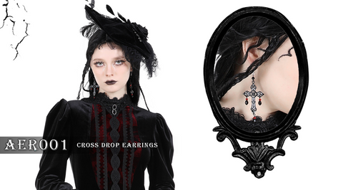 Women's Gothic Beaded Cross Earrings