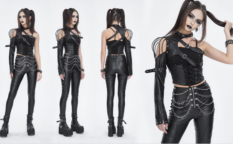 Women's Punk Studded Faux Leather Harness Black