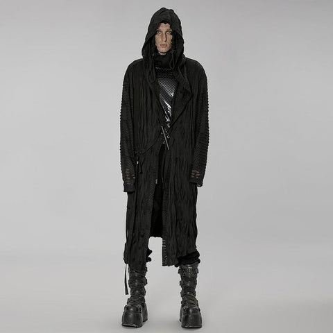 Men's Gothic Ripped Long Coat with Drawstring Hood