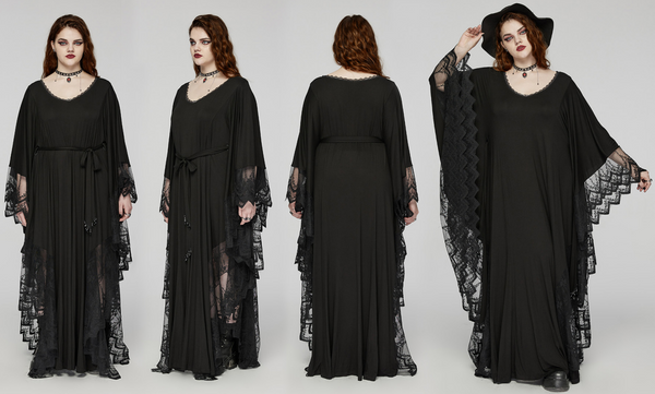 Women's Plus Size Gothic Plunging Bat Sleeved Witch Dress