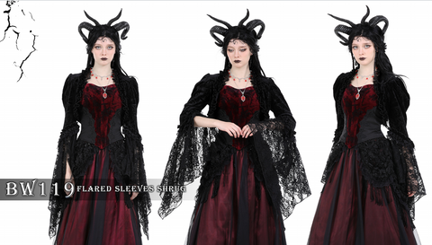 Women's Gothic Puff Sleeved Ruffled Velvet Cape