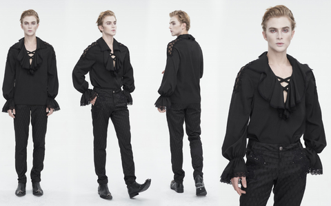 Men's Gothic Ruffled Collar Puff Sleeved Shirt Black