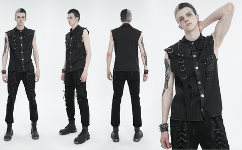 Men's Punk Buckle Splice Unedged Vest