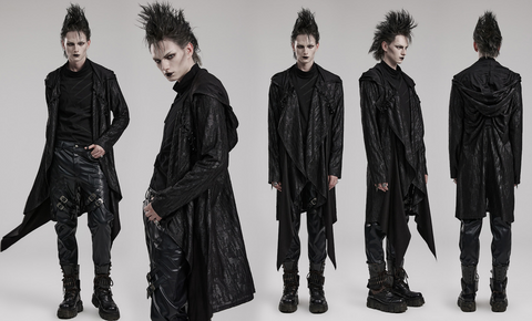 Men's Punk Pleated Long Coat with a Hood