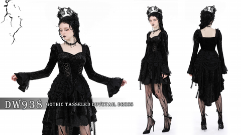 Vestido gótico de terciopelo asimétrico en capas para mujer