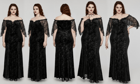 Women's Plus Size Gothic Off-the-shoulder Lace-up Velvet Gown Dress Wedding Dress