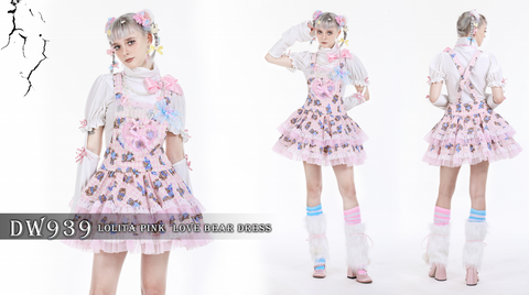 Damska wielowarstwowa sukienka z nadrukiem w kształcie misia Lolita