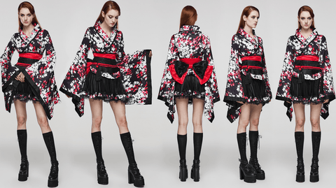 Women's Lolita Floral Printed Kimono with Skirt