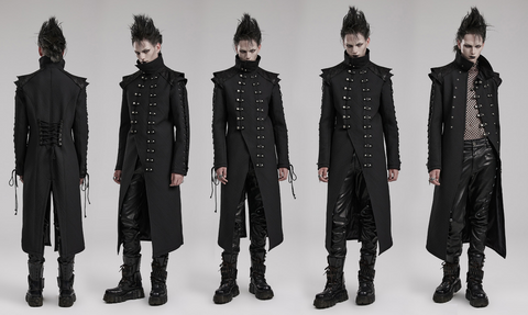 Men's Gothic Stand Collar Splice Strappy Coat
