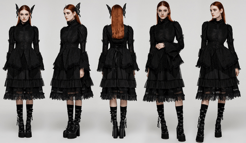 Women's Gothic Stand Collar Layered Coat