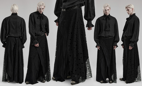 Men's Gothic Mesh Splice Irregular Long Skirt