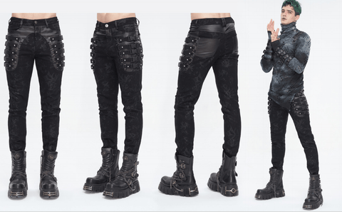 Men's Punk Multi-buckle Distressed Pants
