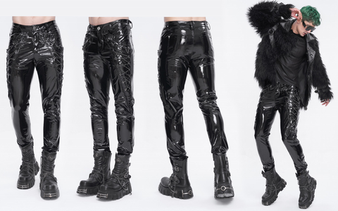 Men's Punk Lace-up Patent Leather Pants