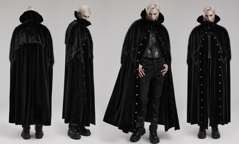 Men's Gothic Stand Collar Irregular Plush Splicing Cloak
