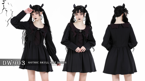 Vestido gótico con calavera y mangas abullonadas para mujer