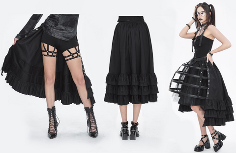 Damskie długie spódnice gotyckie z marszczonymi klamrami