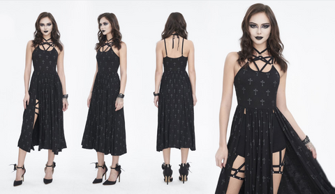 Women's Gothic Strappy Split Maxi Dress with Shorts