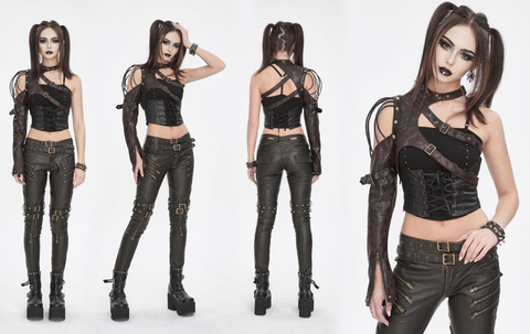 Women's Punk Studded Faux Leather Harness Coffee
