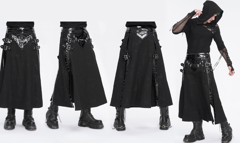 Men's Punk Patent Leather Splice Split Skirt