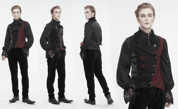 Men's Gothic Contrast Color Embossed Feather Waistcoat