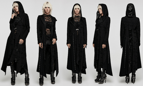 Women's Punk Irregular Ripped Coat with Hood