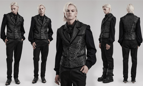 Men's Gothic V-neck Splice Jacquard Waistcoat