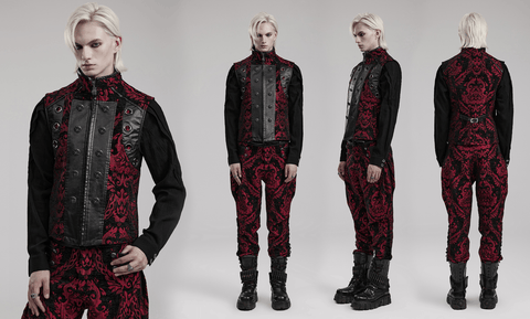 Men's Gothic Stand Collar Jacquard Splice Vest