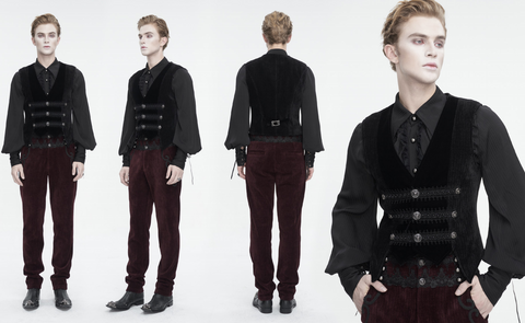 Men's Gothic Irregular Velvet Splice Corduroy Waistcoat Black