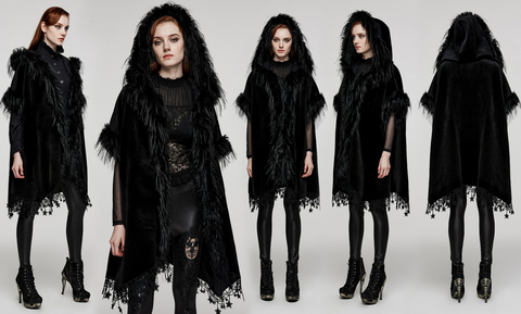 Women's Gothic Tassel Faux Fur Splice Velvet Cloak